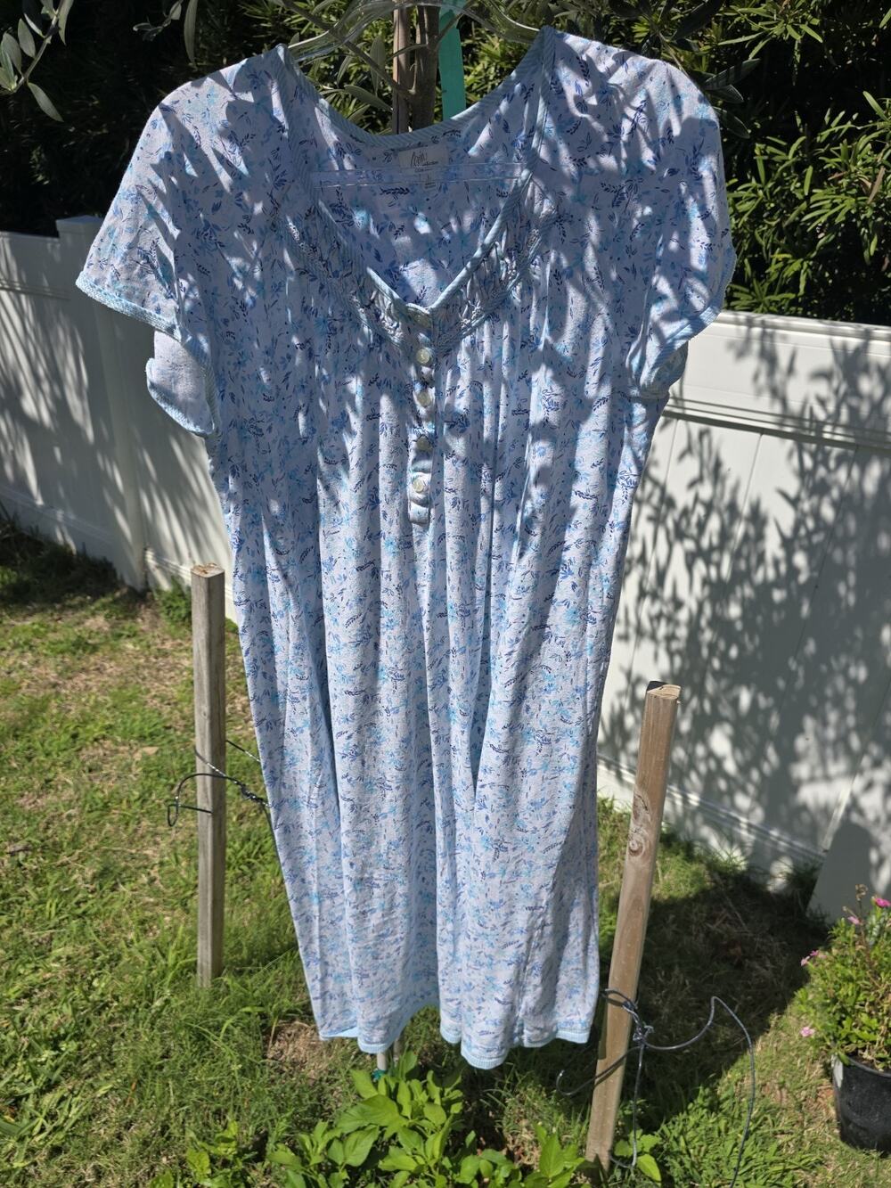 Aria Collection Womens Nightgown White -Lace Trim Short Sleeve - Pockets sz L PJ